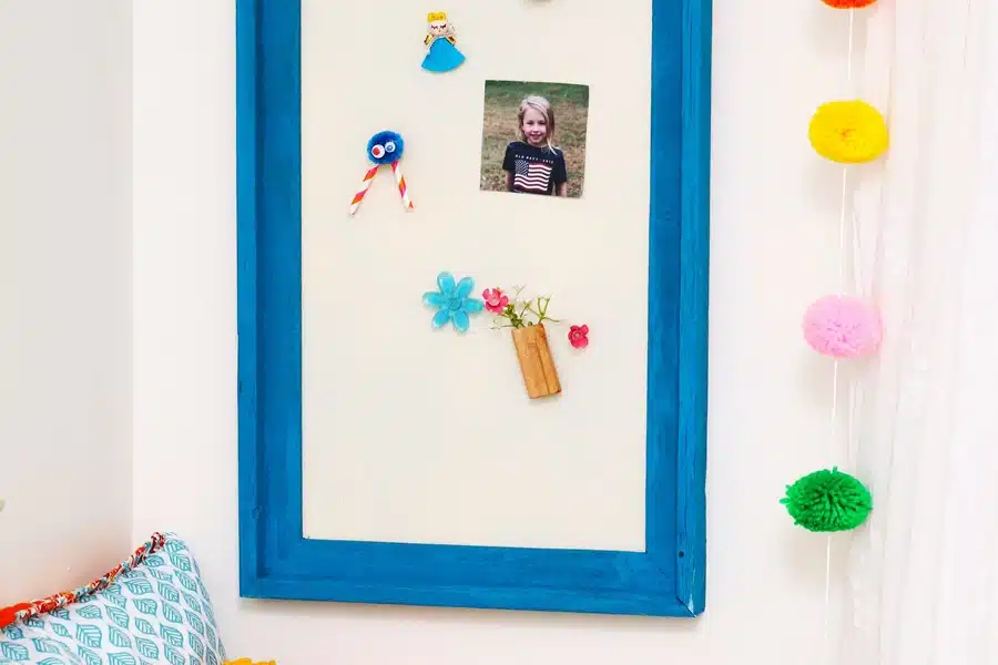 magnetic board paint makeover with DIY magnets.