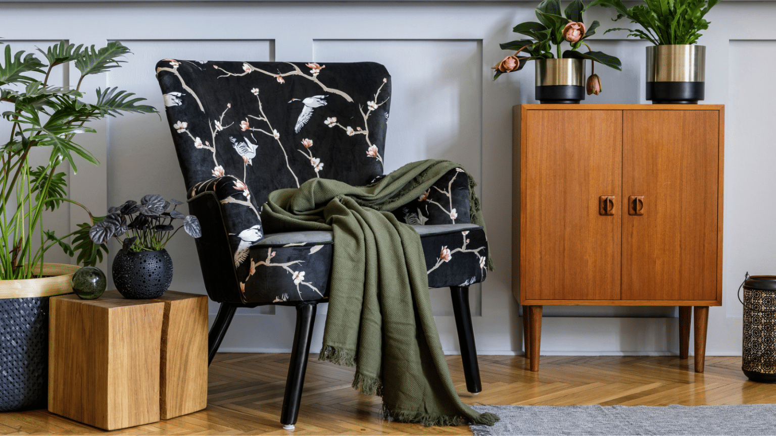 Vintage furniture in a living room.