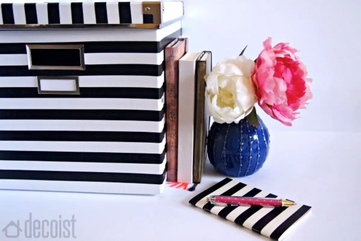 black and white storage box made with electrical tape by Decoist