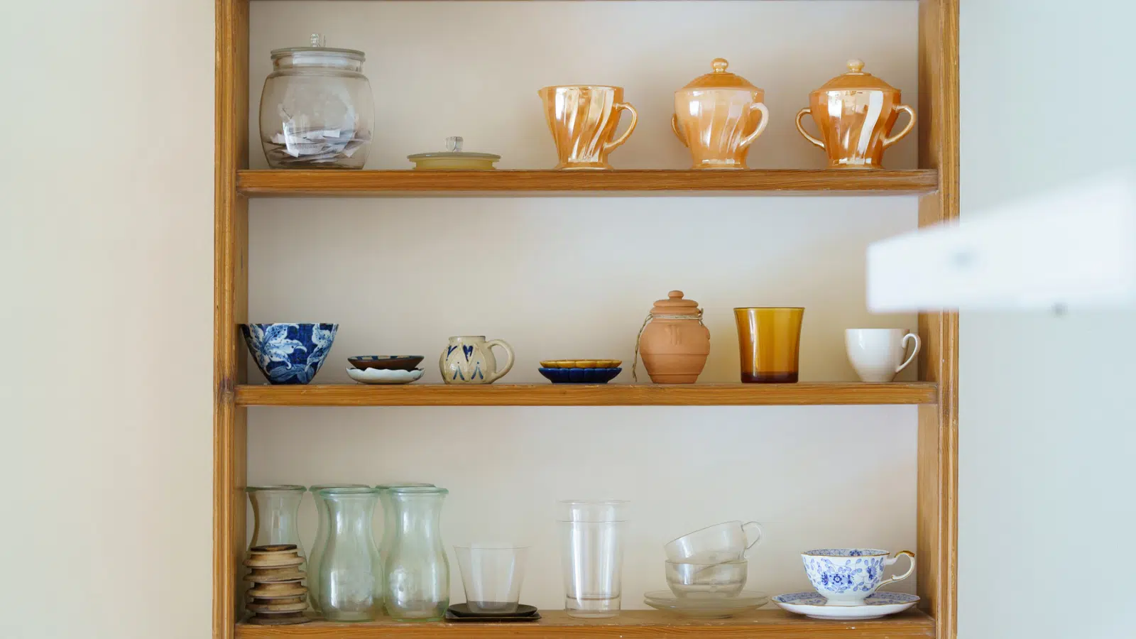 dishes on open shelving