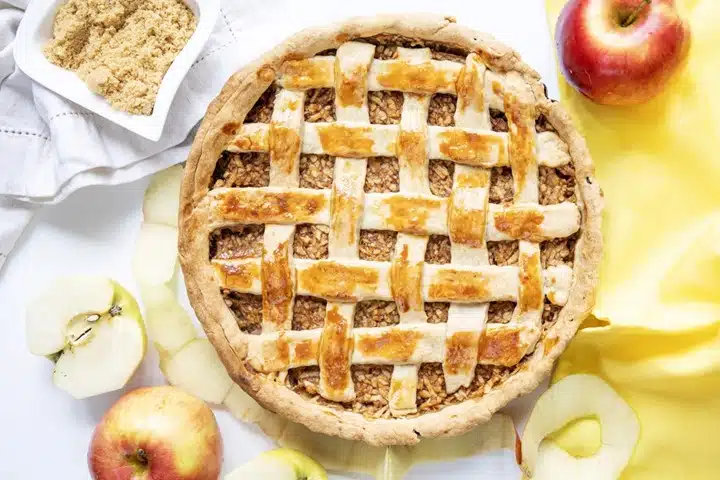 Homemade lattice top apple pie