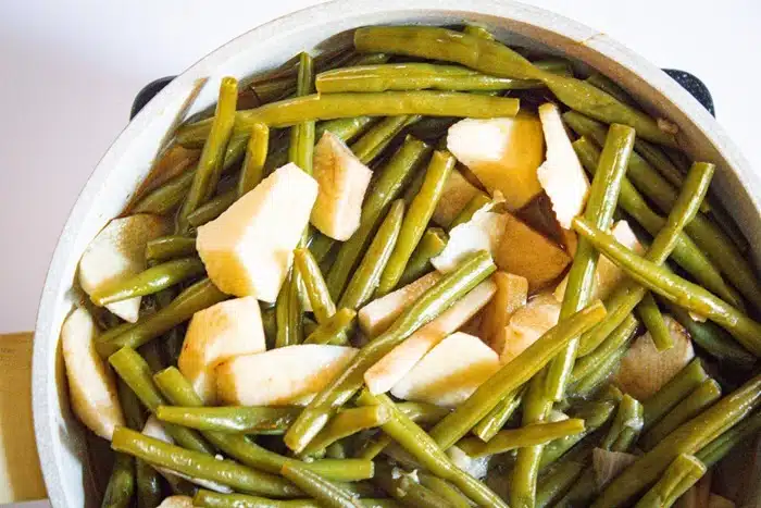 Smothered Green Beans Casserole recipe with sausage and potatoes (10)