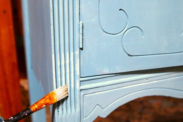 adding white details to painted furniture