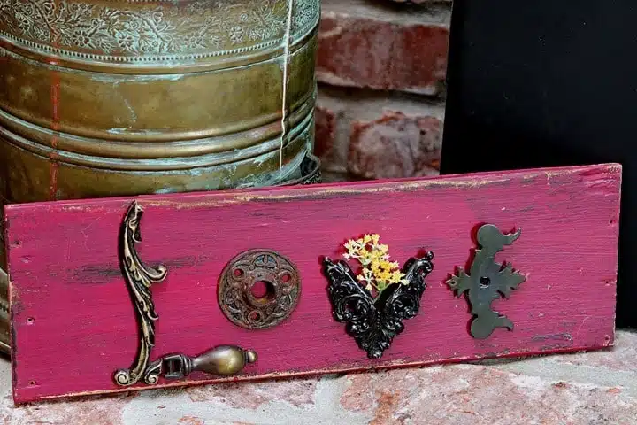 DIY Valentine Sign made with old hardware and drawer pulls