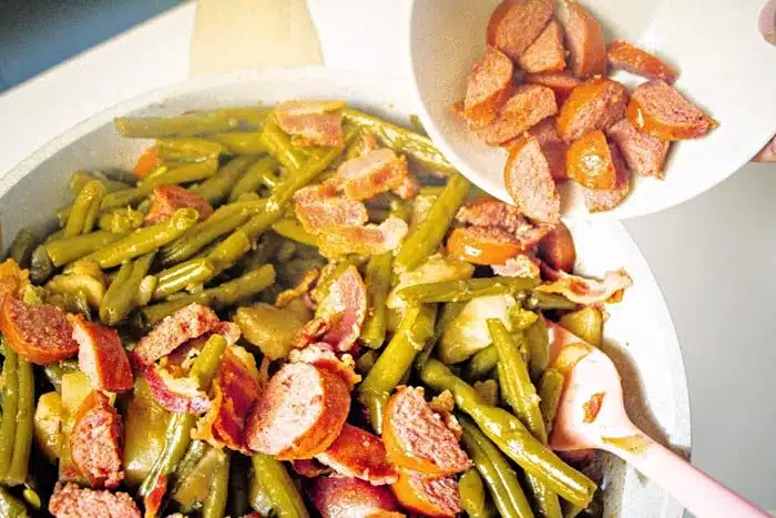 smothered green beans with andouille sausage