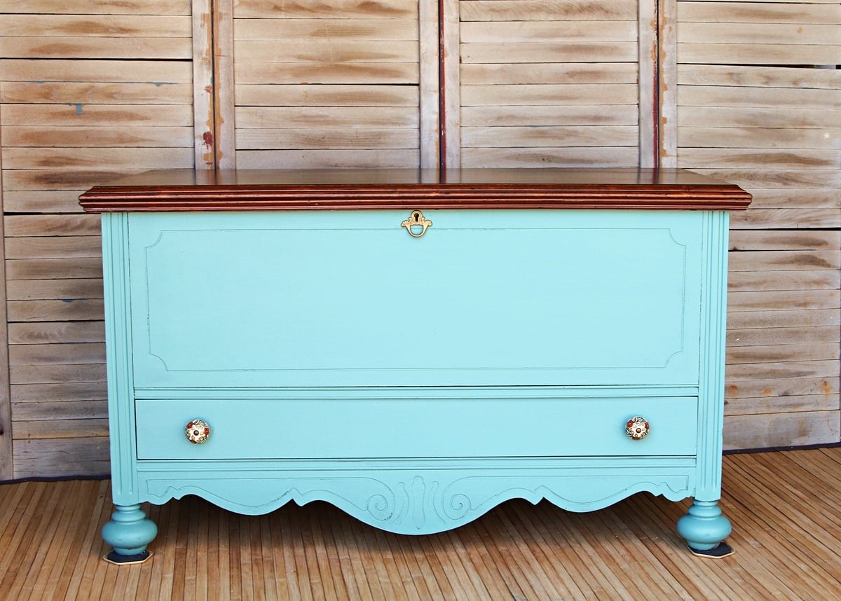 cedar chest painted with latex paint and original stained finish waxed 1