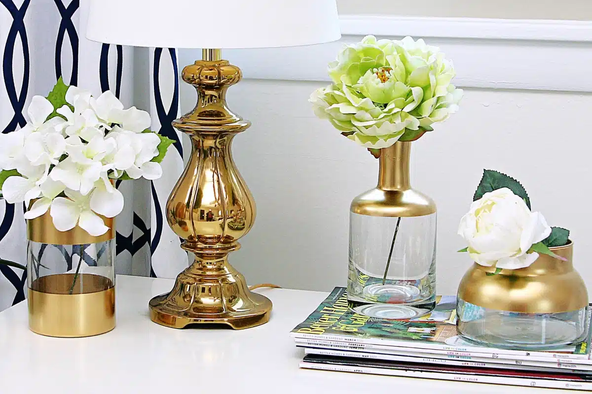 Create Designer Style Metallic Gold And Clear Glass Vases