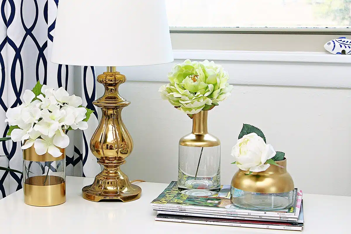 how to make metallic gold and clear glass flower vases