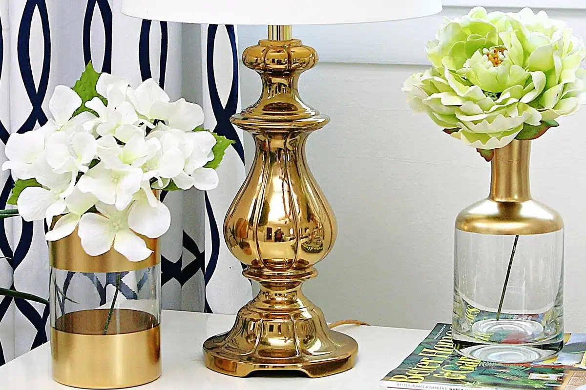 make metallic gold and clear glass flower vases