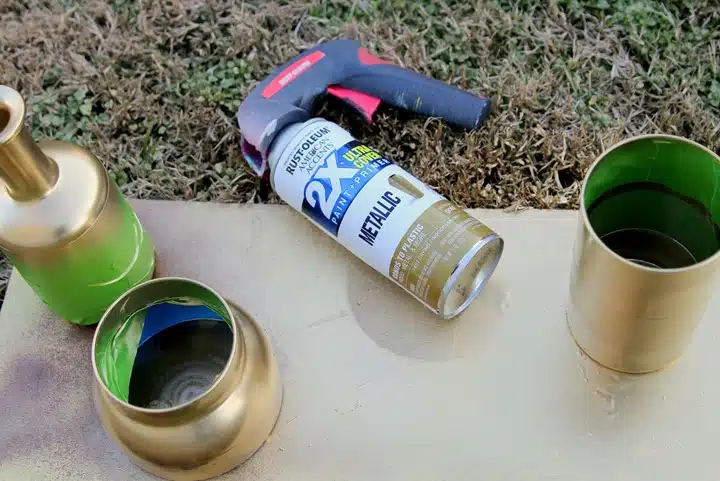 spray paint vases with metallic spray paint