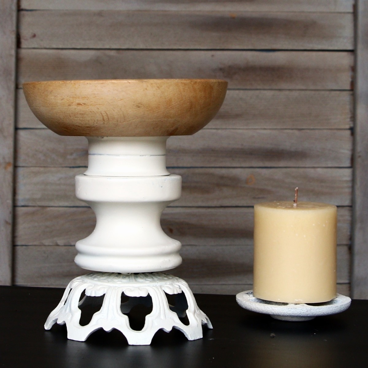 upcycled iron pieces transformed into a candleholder