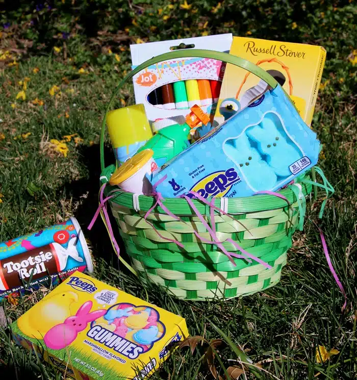 Dollar Tree Easter Basket filled with goodies