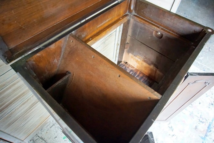 storage inside an old radio cabinet