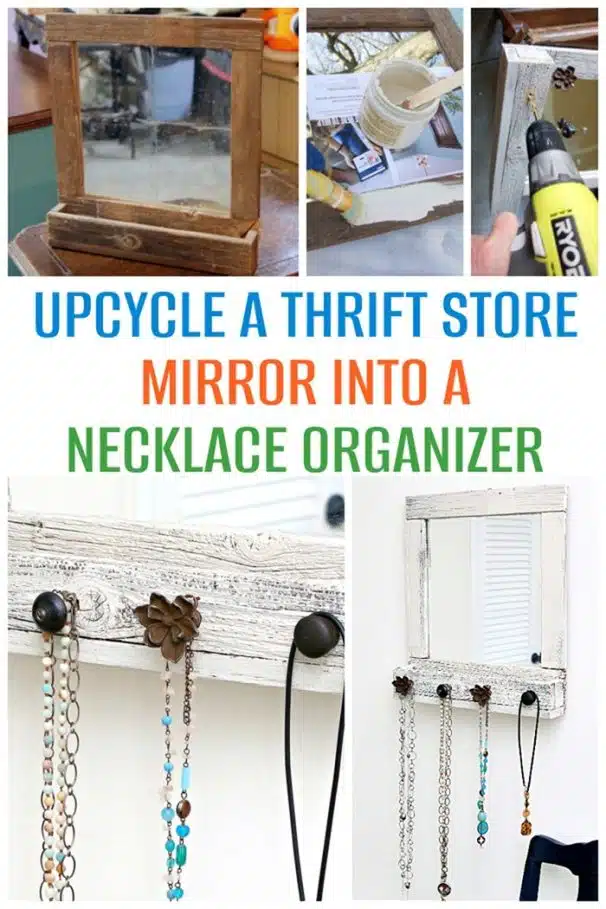 Paint a wood mirror and add knobs for hanging jewelry