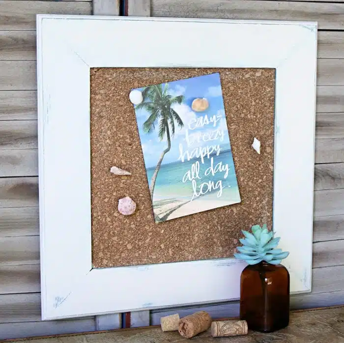 DIY coastal beach decor cork board with seashell push pins