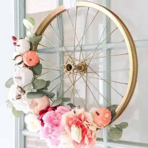bicycle wreath painted gold