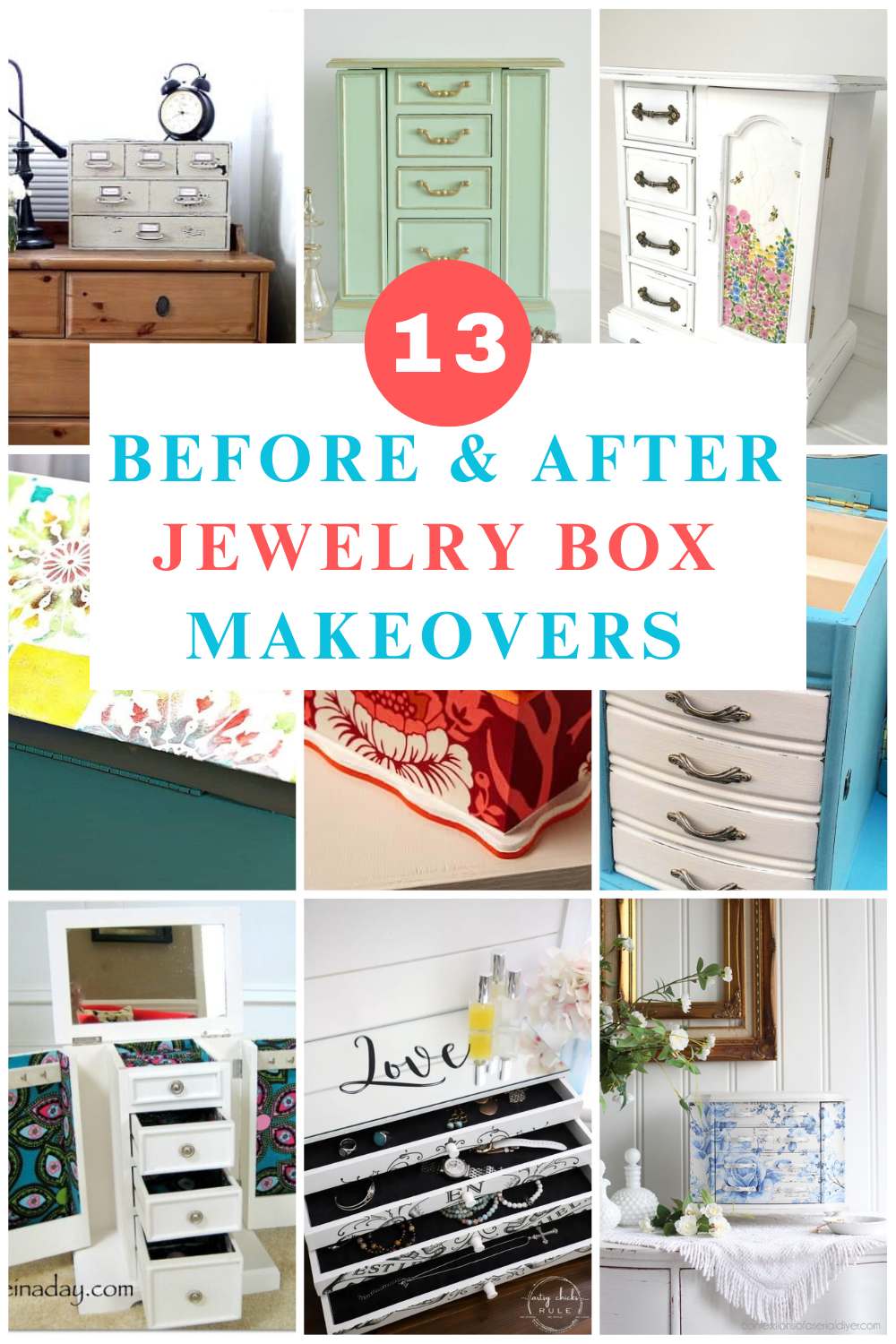 collage with 9 diy jewelry box makeovers text overlay