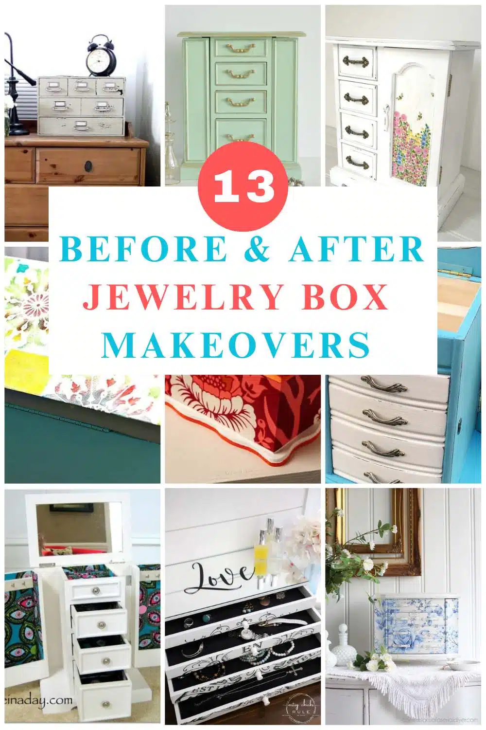 collage with 9 diy jewelry box makeovers text overlay