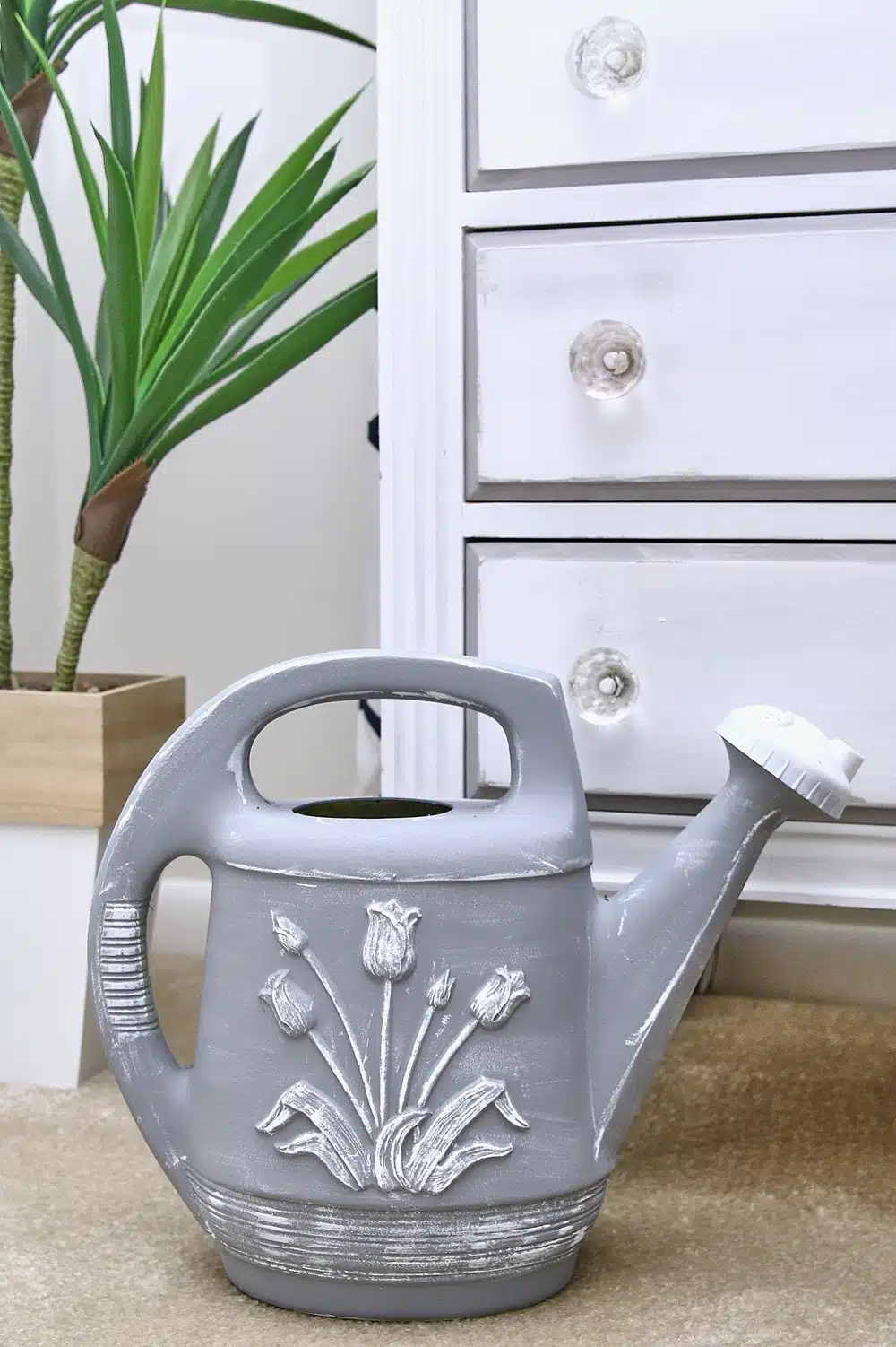 how to paint a cheap plastic watering can