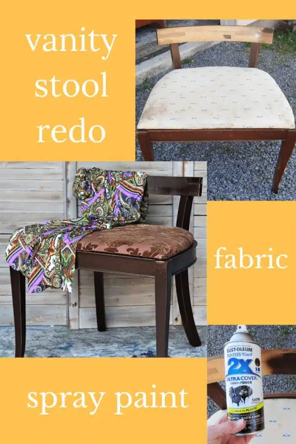 how to paint a vintage vanity stool and recover the seat