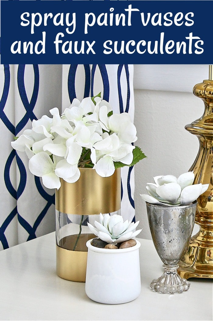 spray paint vases and artificial succulents white