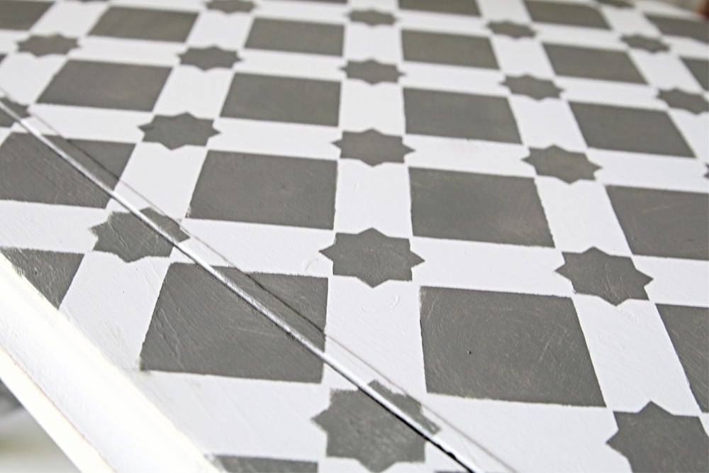 stenciled furniture with Dixie Belle Paint Colors Drop Cloth and Spanish Miss