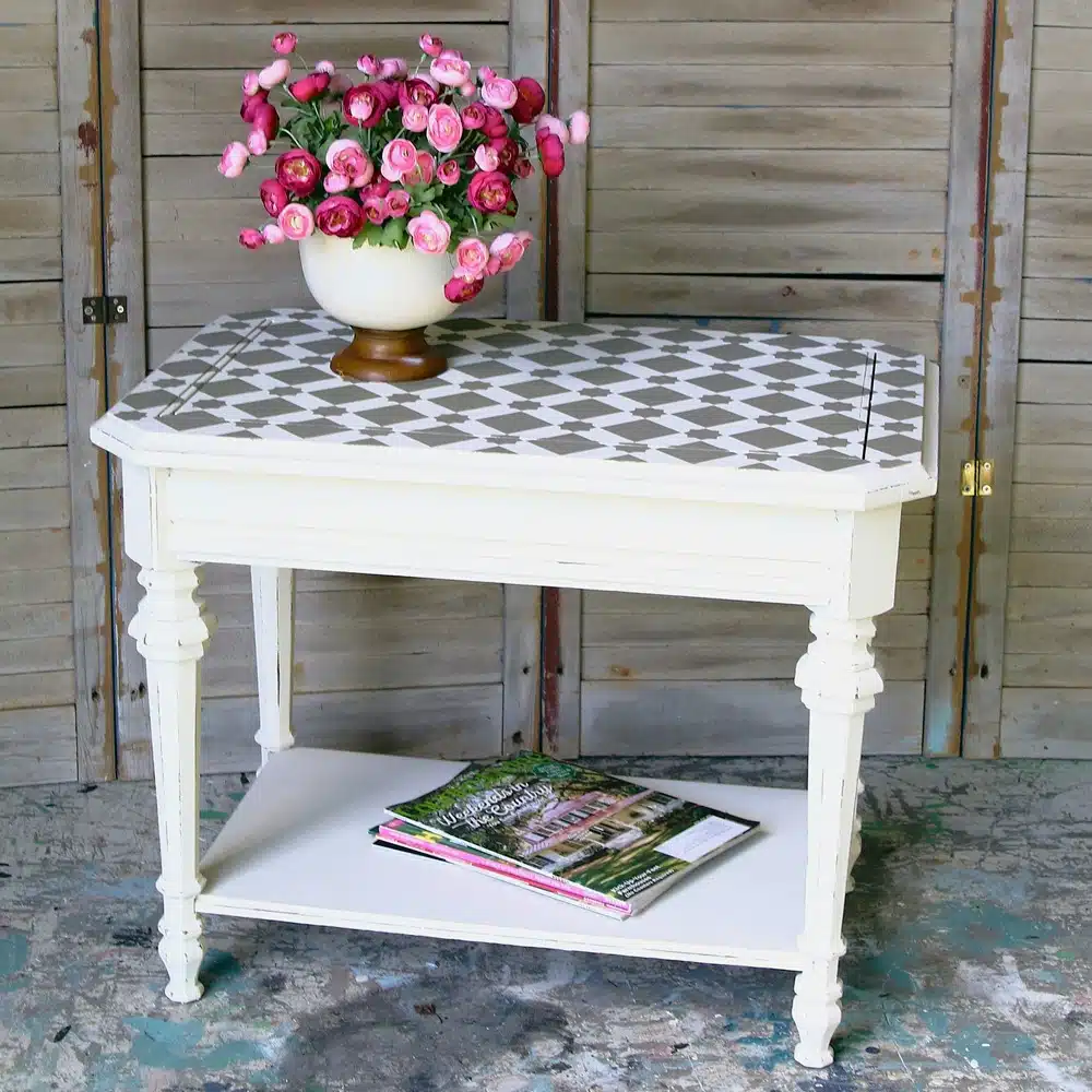 two dollar table painted and stenciled with Dixie Belle Paint