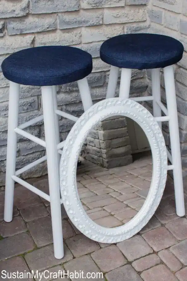 diy bar stool makeovers with paint, fabric, and stencils