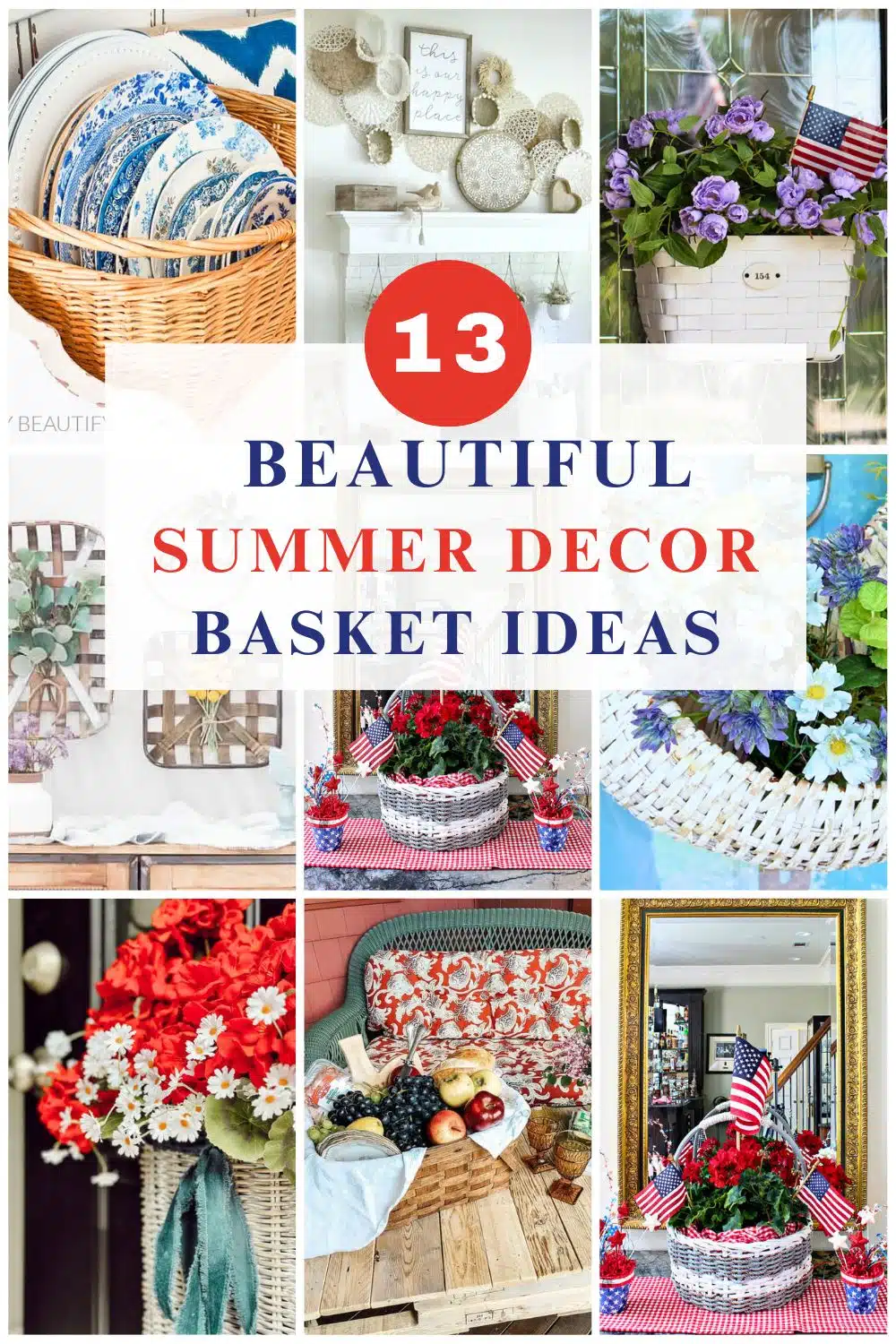 Collage with summer basket decor