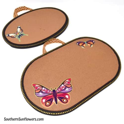 cork trivets with butterflies
