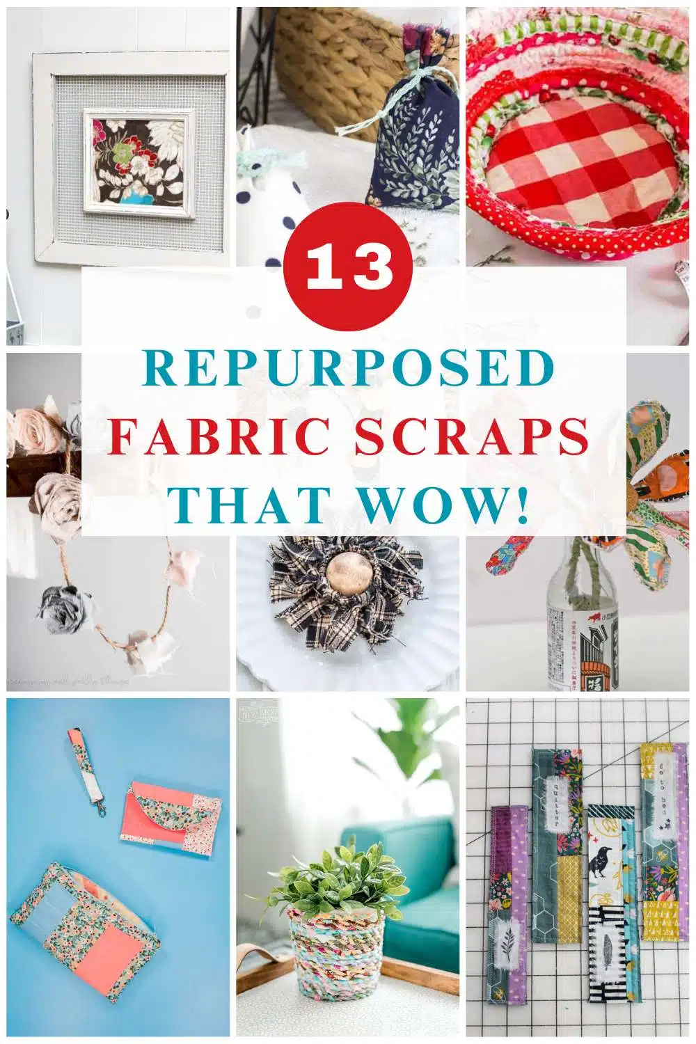 repurposed fabric scraps collage with text