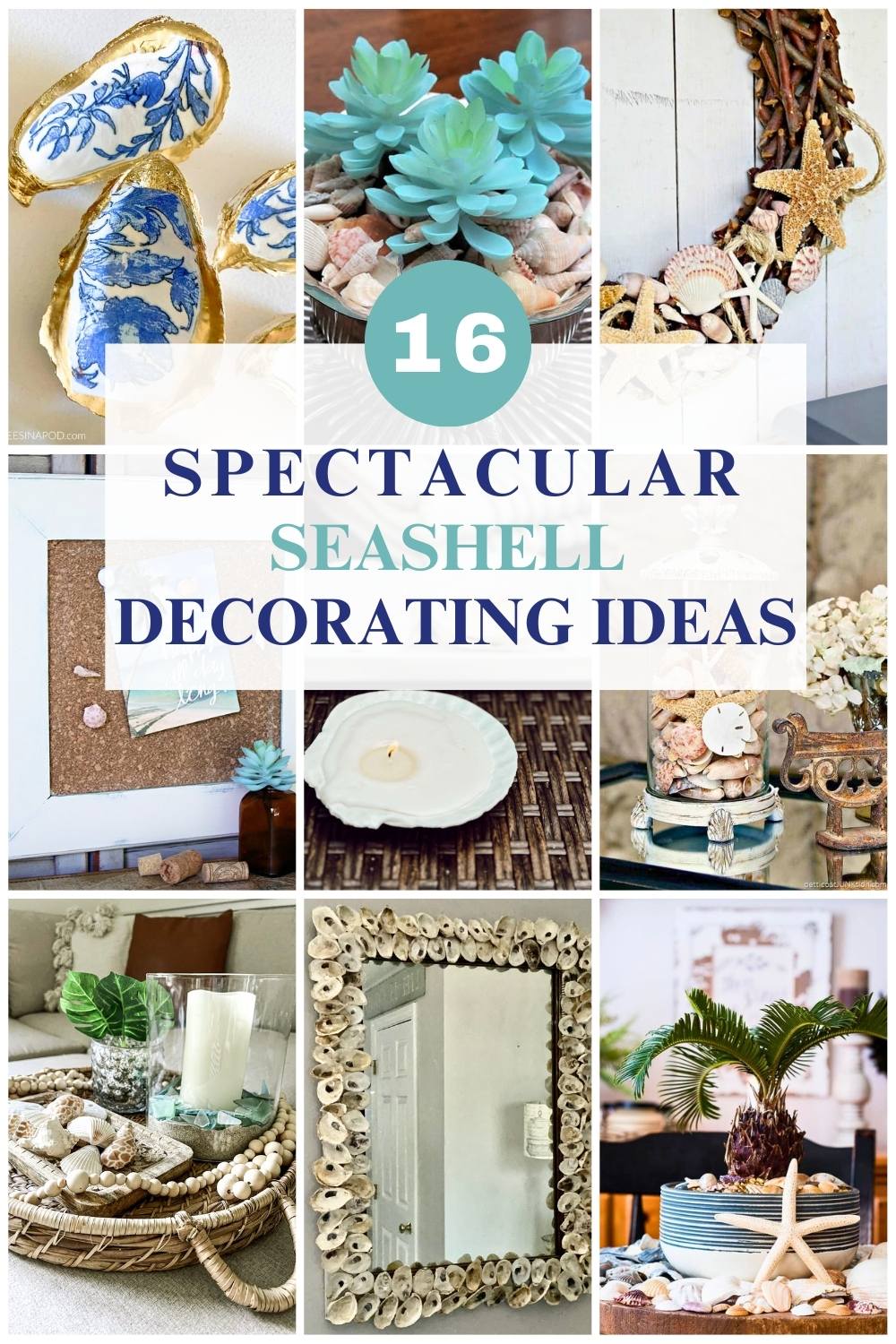 collage with 9 diy seashell ideas