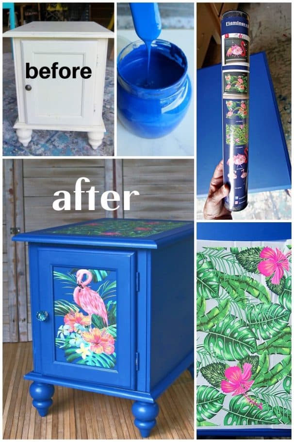How to decorate a painted table with flamingo decor transfers