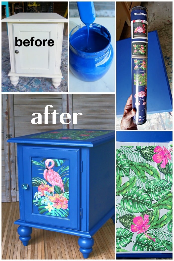how to decorate a painted table with flamingo transfers