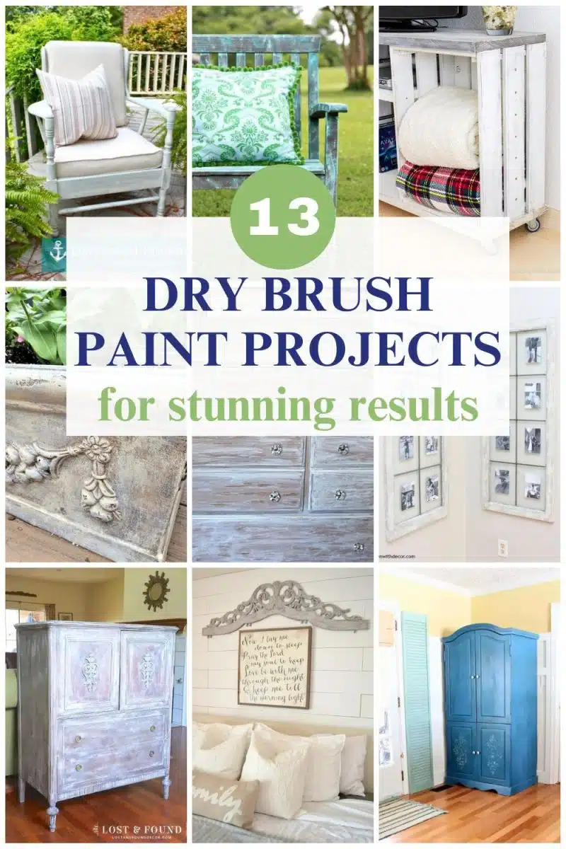 collage with 9 dry brush paint projects with text