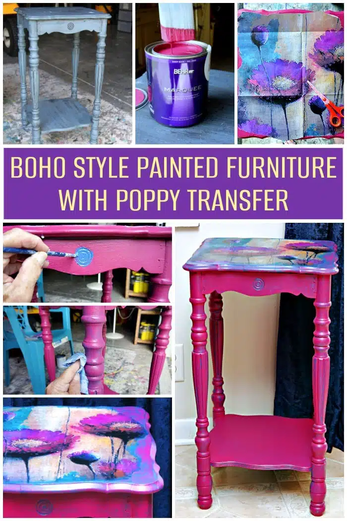 Gypsy boho style painted furniture with poppy design