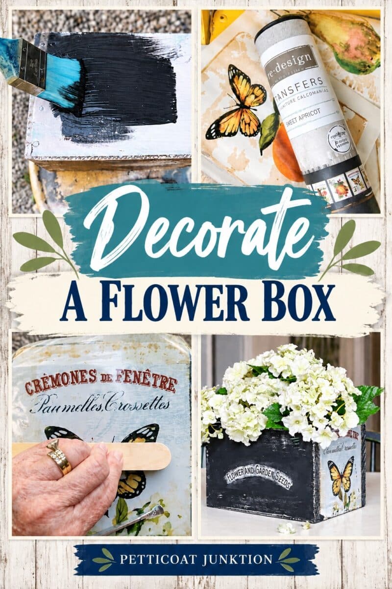 Paint a plain wood box, add a decorative transfer, and you have the perfect flower box for artificial or real blooms. First, paint the soon-to-be flower box black. Once the paint dries, add a butterfly transfer to one end of the box. If the transfer is too big, select the prettiest part to add to the box.