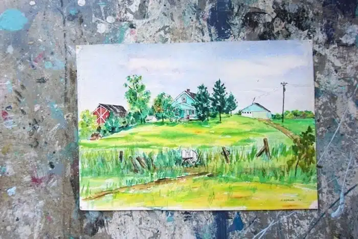 painting of house and barn