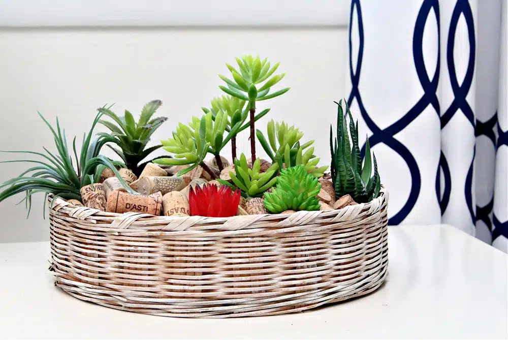 repurpose idea for wine corks and baskets