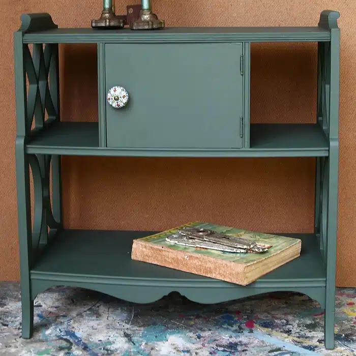 Dixie Belle Paint Color Acadia on a small side table