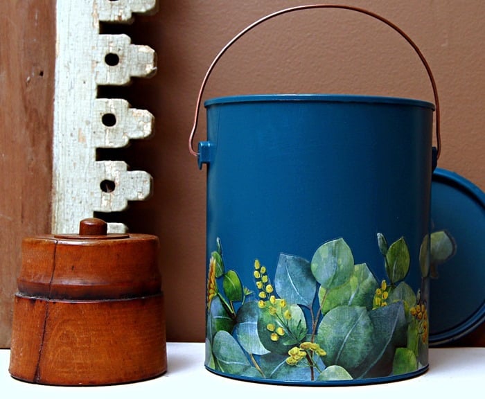 repurpose a paint can with Dollar Tree decals