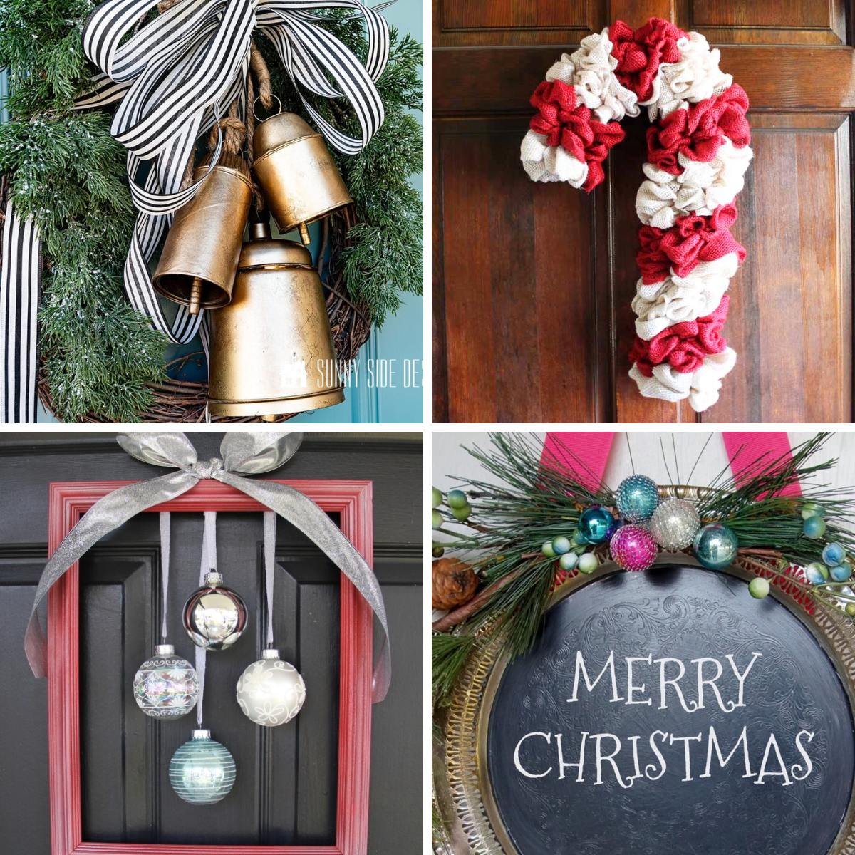 collage with 4 diy Christmas door decor