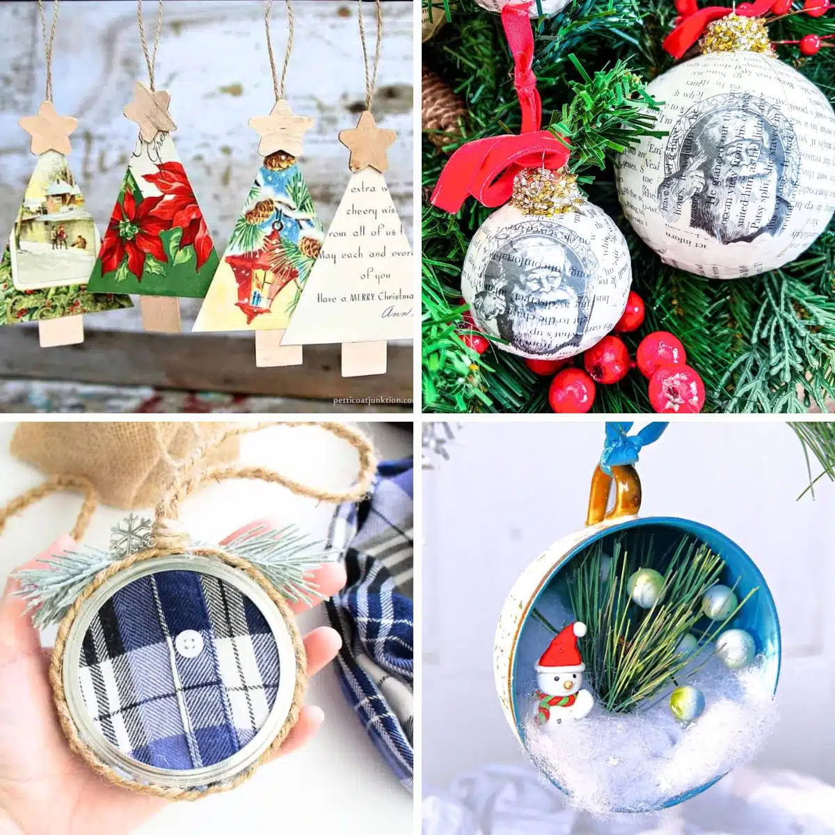 collage with 4 diy Christmas ornament images