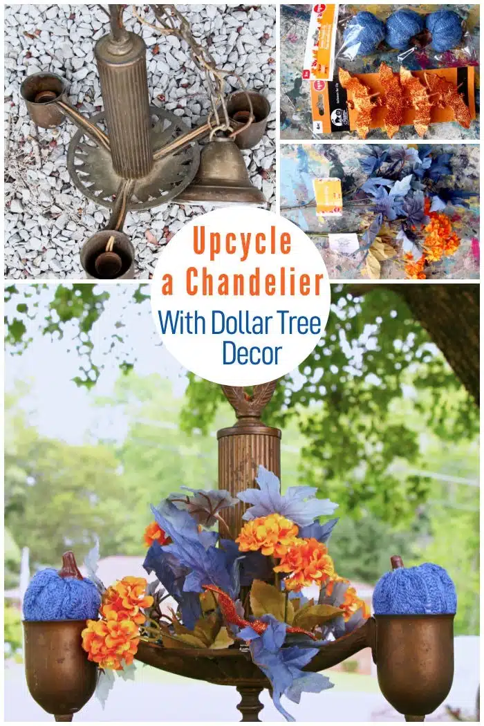 repurpose or upcycle a vintage bass chandelier with Dollar Tree Florals and Decor