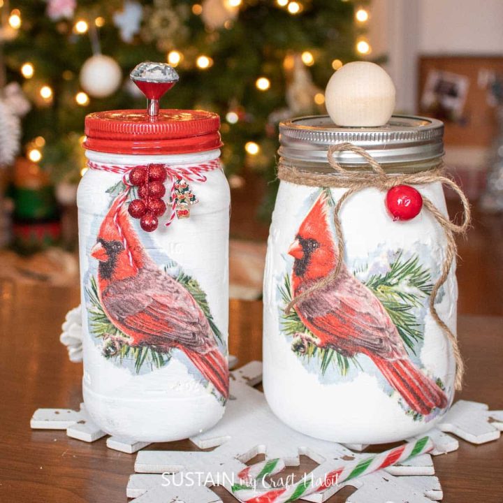 red cardinal mason jars