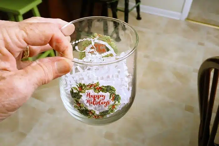 holiday glass for holding small gifts