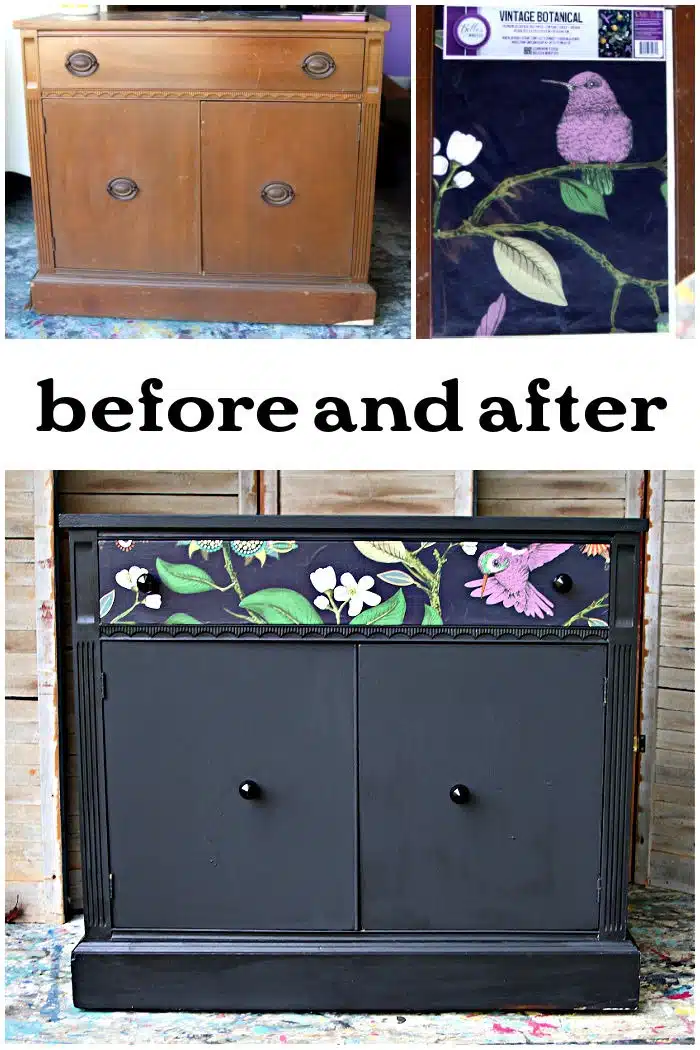 decoupage rice paper on black painted furniture