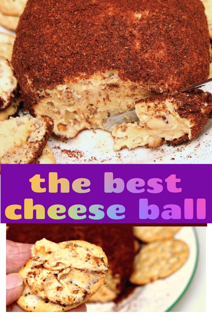 the best cheese ball for parties is made with cream cheese, Velveeta, pecans, garlic powder, Worcestershire Sauce, and rolled in chili powder.