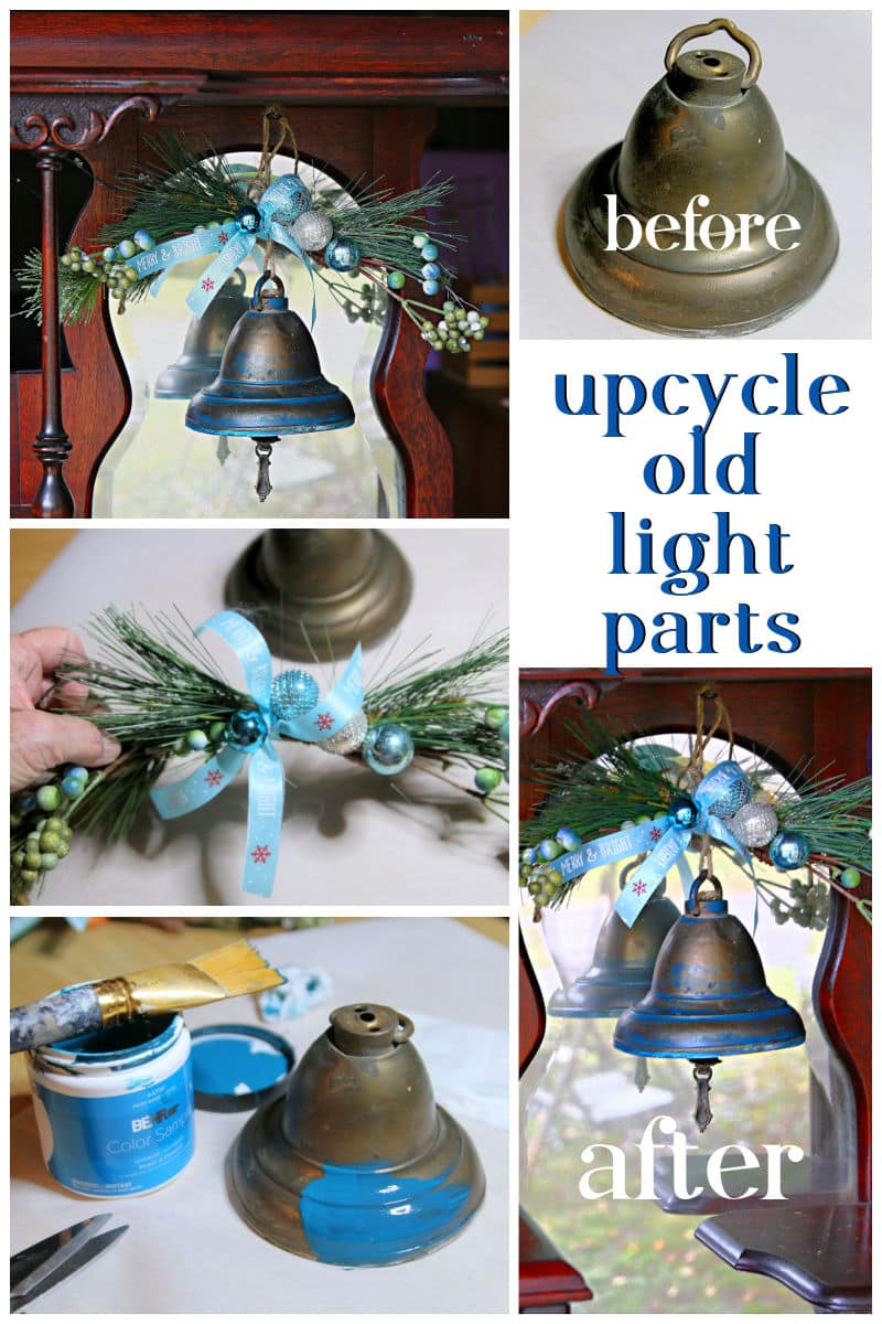 upcycle old light fixture parts into a Christmas bell decoration