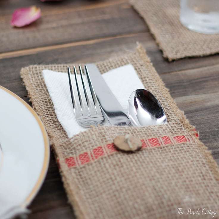 burlap utensil holder